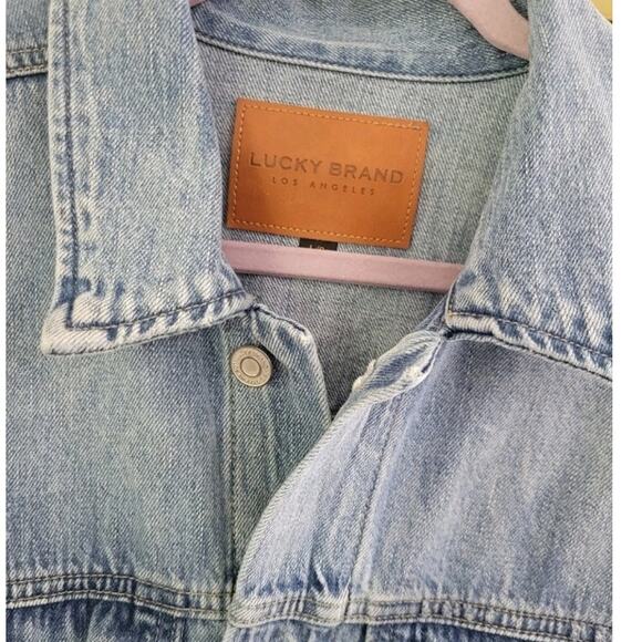 Lucky Brand Denim Trucker Jacket Size Large Unisex Blue‎ 100% Cotton Distressing - Picture 6 of 12